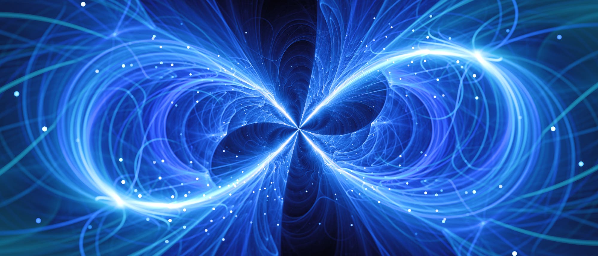 Blau leuchtendes Unendlichkeitszeichen mit Partikeln Blau leuchtendes Unendlichkeitszeichen mit Partikeln
