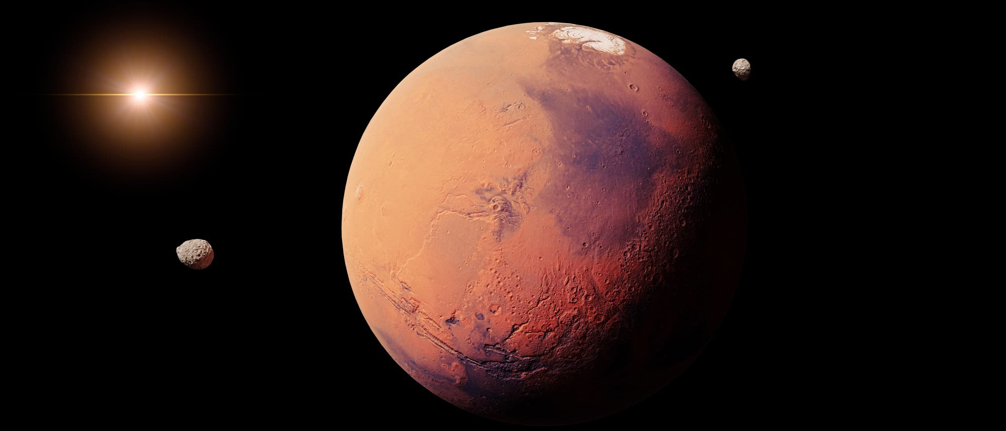 Mars mit Monden (künstlerische Darstellung) Mars mit Monden (künstlerische Darstellung)