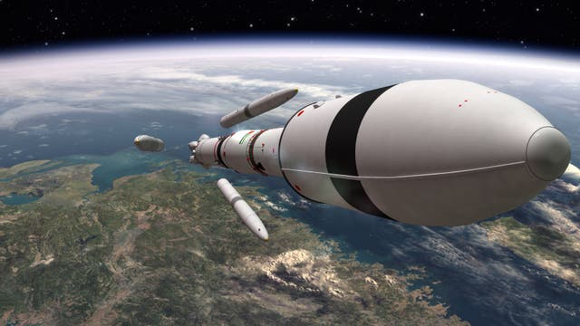 Die Computeranimation zeigt die in Japan entwickelte Trägerrakete vom Typ H2A, die die Sonde der VAE auf dem Weg zum Mars bringt.