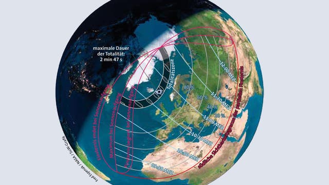 Verlauf der totalen Sonnenfinsternis 2015